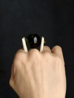 Black Ceramic Bead & White Spin Ring - Size 8.5