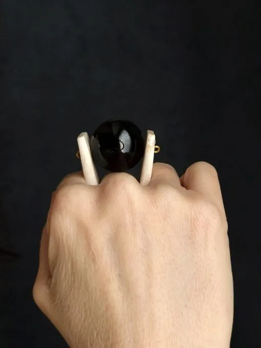Black Ceramic Bead & White Spin Ring - Size 8.5