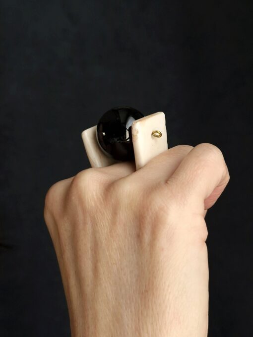 Black Ceramic Bead & White Spin Ring - Size 8.5 - Image 3