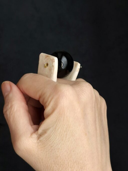 Black Ceramic Bead & White Spin Ring - Size 8.5 - Image 6
