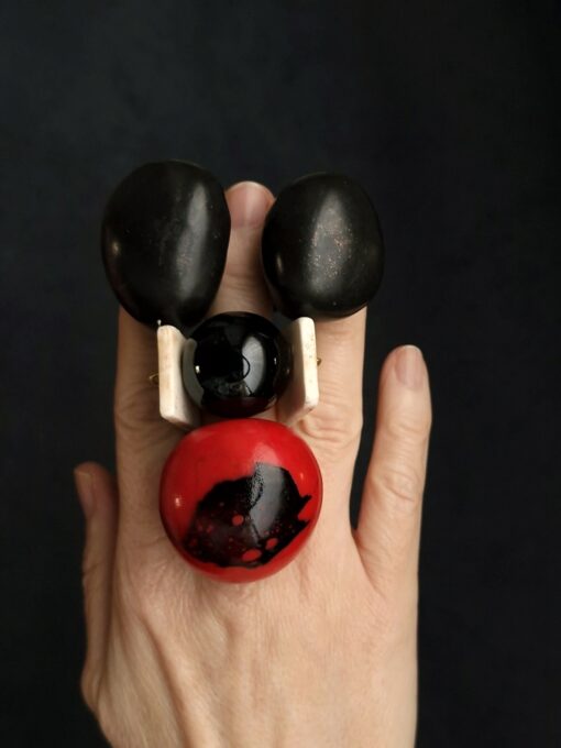 Black Ceramic Bead & White Spin Ring - Size 8.5 - Image 11