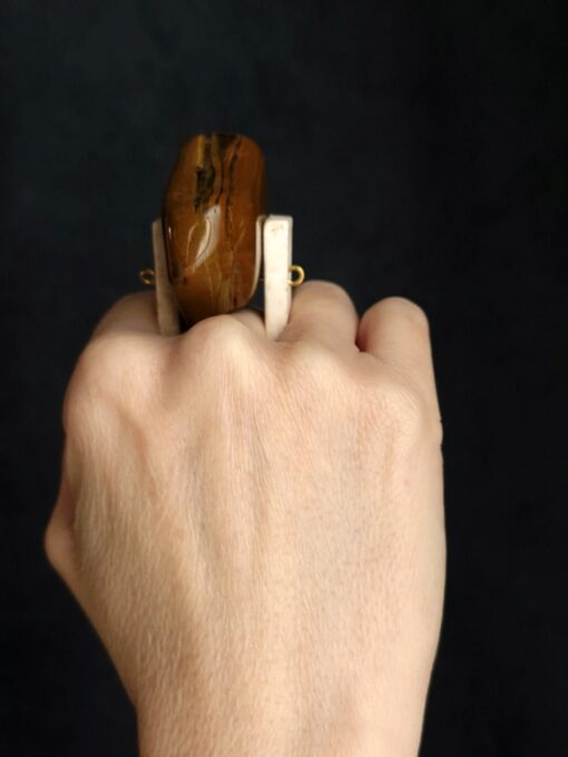 Tiger's Eye & Vegan Ivory Spin Ring - Size 7 - Image 2