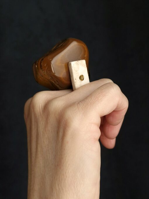 Tiger's Eye & Vegan Ivory Spin Ring - Size 7