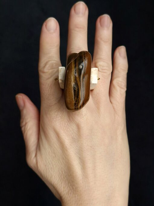 Tiger's Eye & Vegan Ivory Spin Ring - Size 7 - Image 4