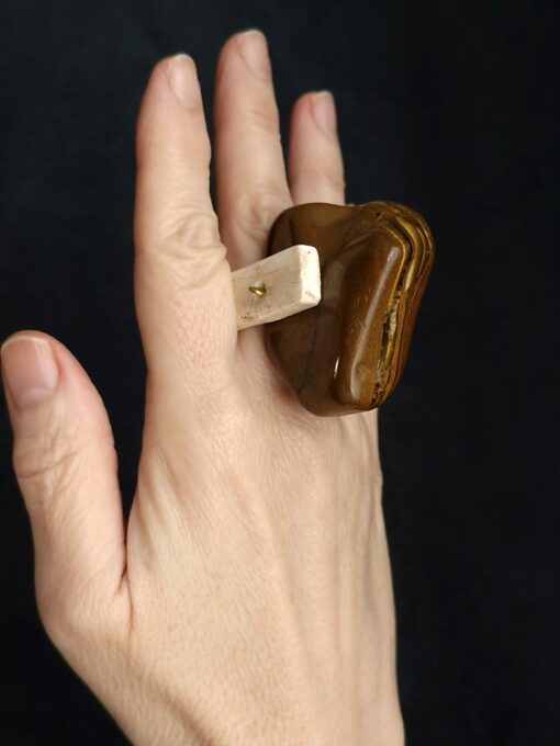 Tiger's Eye & Vegan Ivory Spin Ring - Size 7 - Image 9