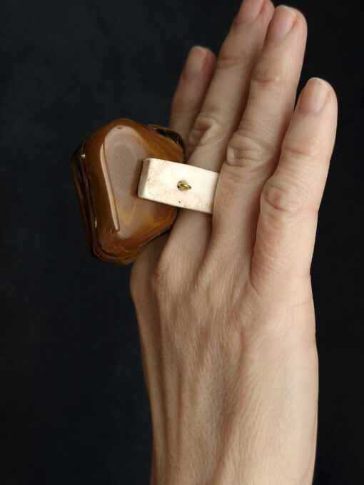 Tiger's Eye & Vegan Ivory Spin Ring - Size 7 - Image 7