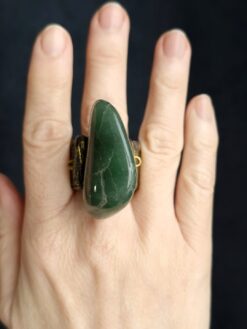 Nephrite Jade Stone & Black Spin Ring - Size 8