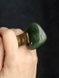 Alternative view of Nephrite Jade Stone & Black Spin Ring - Size 8