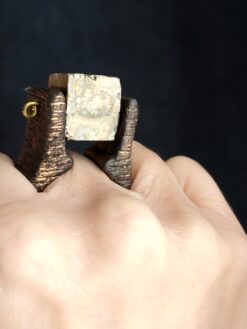 Pyrite & Black Spin Ring - Size 9