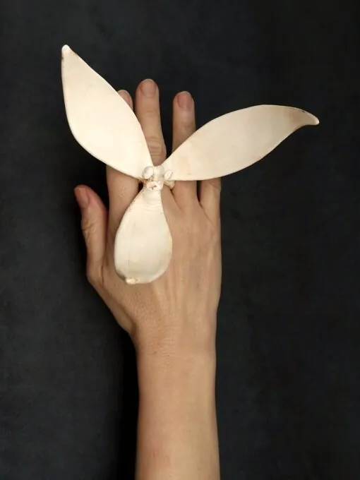 Vegan Ivory Sculptured Flower Ring - Size 8.5