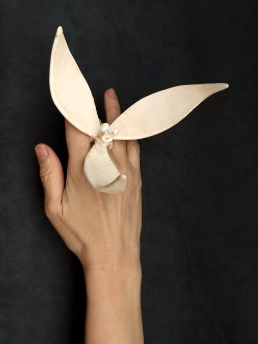 Vegan Ivory Sculptured Flower Ring - Size 8.5 - Image 3