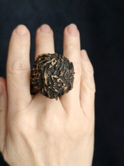 Black with Gold Sheen Sculptured Ring - Size 6.5