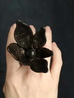 Black with Gold Sheen Sculptured Ring - Size 8