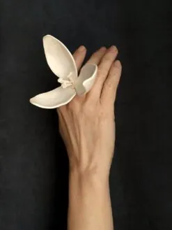 Alternative view of Vegan Ivory Sculptured Flower Ring - Size 8.5