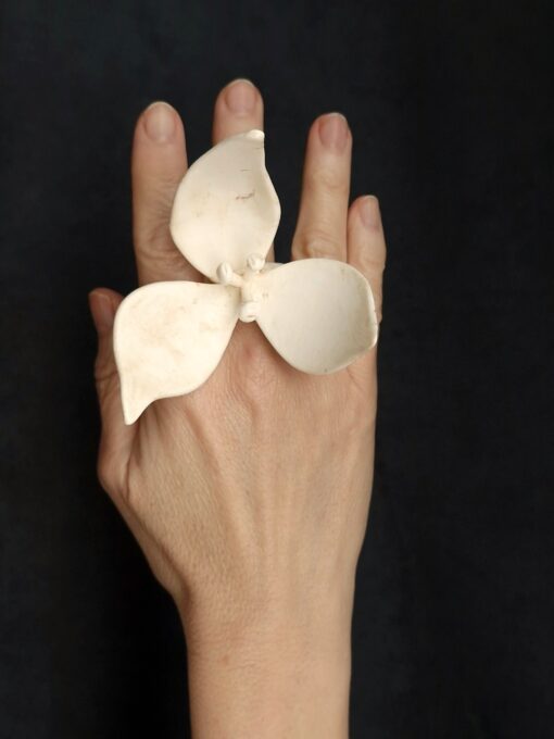 Vegan Ivory Sculptured Flower Ring - Size 7.5