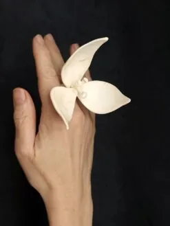 Alternative view of Vegan Ivory Sculptured Flower Ring - Size 7.5