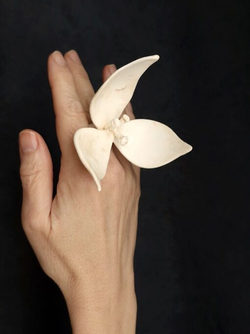 Vegan Ivory Sculptured Flower Ring - Size 7.5 - Image 2