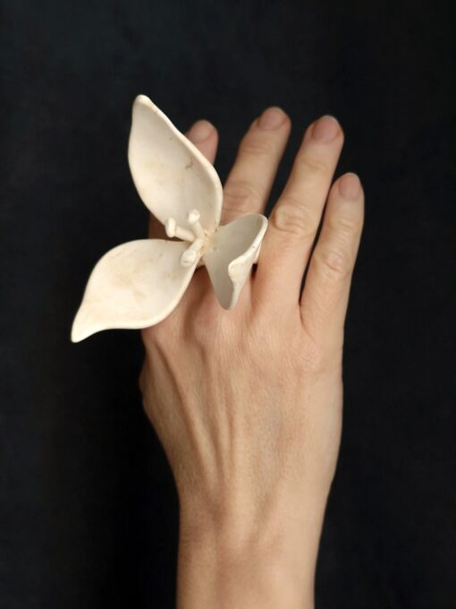 Vegan Ivory Sculptured Flower Ring - Size 7.5 - Image 3