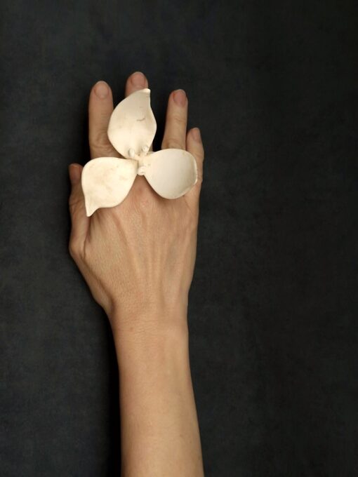 Vegan Ivory Sculptured Flower Ring - Size 7.5 - Image 4