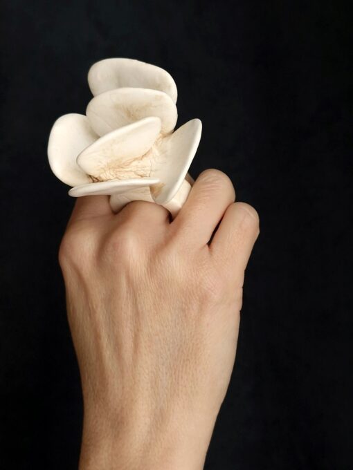 Vegan Ivory Sculptured Flower Ring - Size 8.5 - Image 5