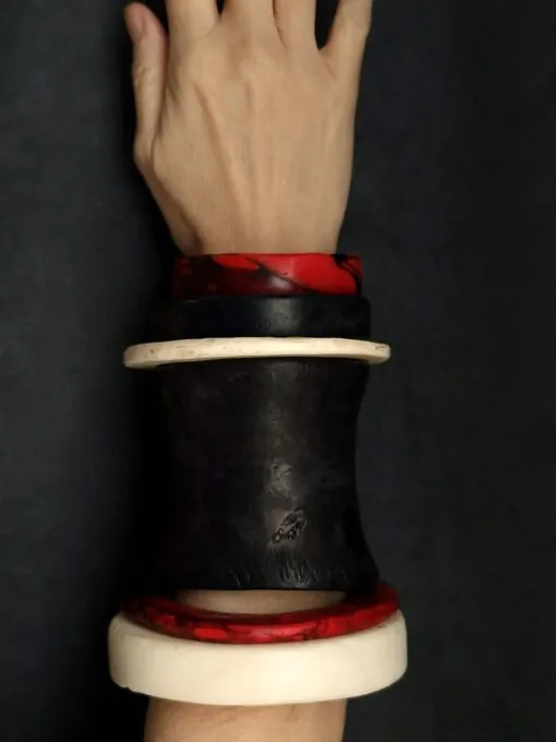 Black, Red & Vegan Ivory Bangle Set (Set of 6) - Size M