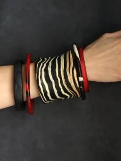 Black, Red & Vegan Ivory Bangle Set (Set of 5) - Size M - L