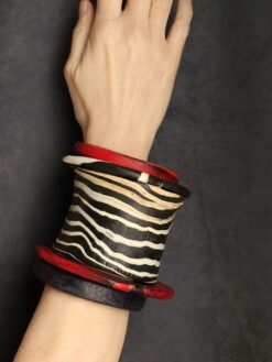 Alternative view of Black, Red & Vegan Ivory Bangle Set (Set of 5) - Size M - L