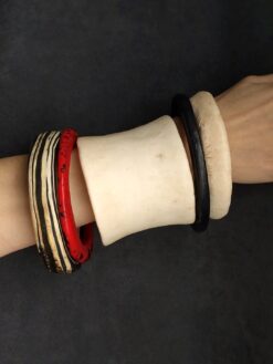 Vegan Ivory, Black & Red Bangle Set (Set of 5) - Size XL