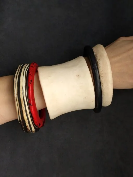 Vegan Ivory, Black & Red Bangle Set (Set of 5) - Size XL