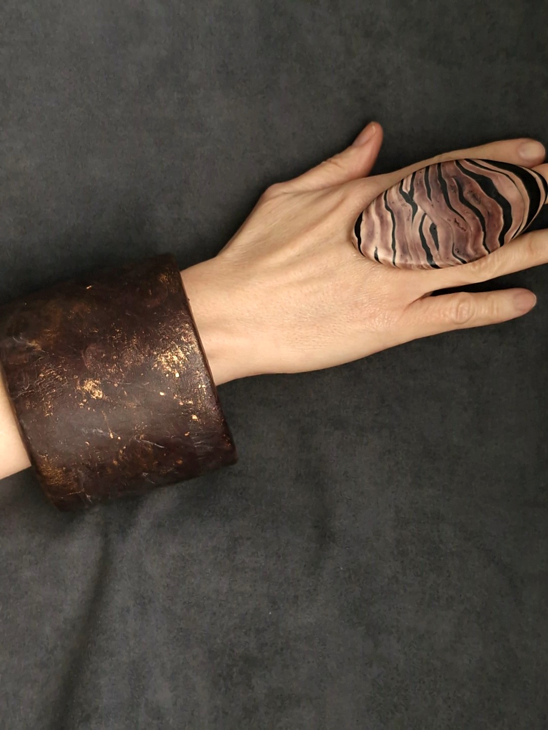 Brown with Gold Sheen Bangle - Size L - Image 6