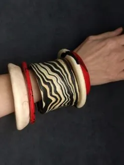 Vegan Ivory, Black & Red Bangle Set (Set of 5) - Size L - XL