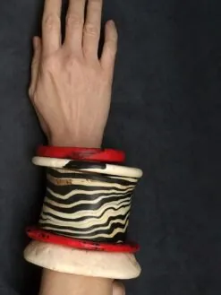 Alternative view of Vegan Ivory, Black & Red Bangle Set (Set of 5) - Size L - XL