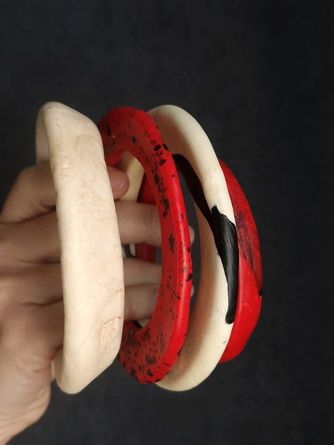 Vegan Ivory, Black & Red Bangle Set (Set of 5) - Size L - XL - Image 3