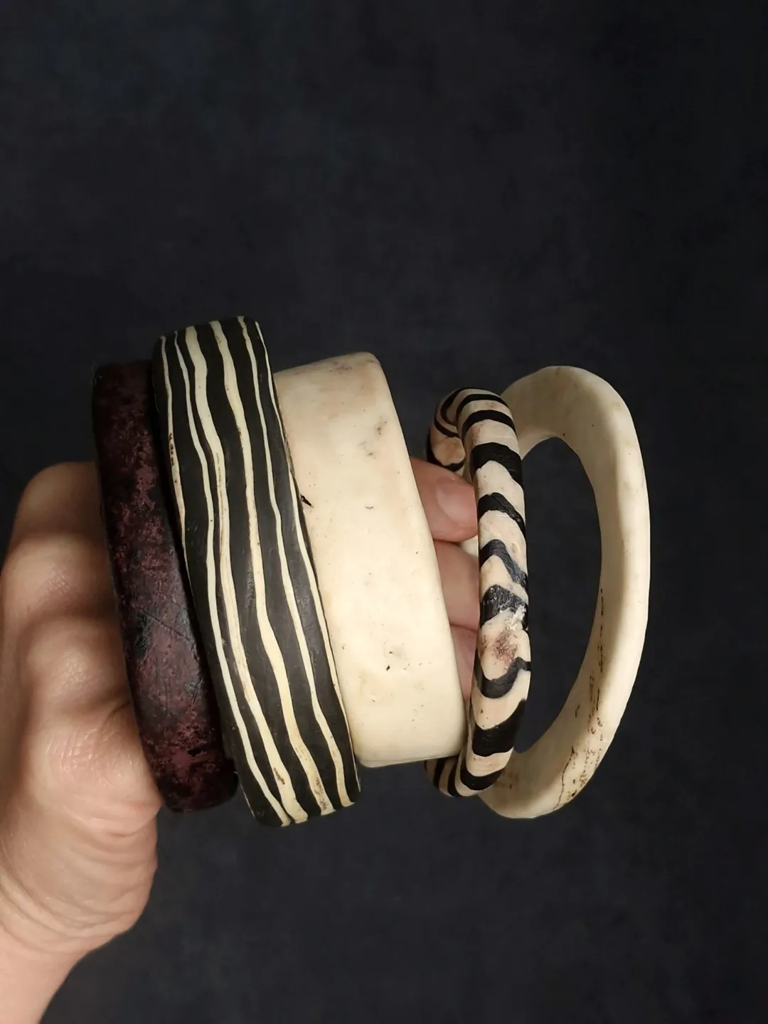 Black & Vegan Ivory Bangle Set (Set of 6) - Size M - Image 2