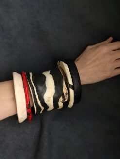 Vegan Ivory, Black & Red Bangle Set (Set of 5) - Size XL