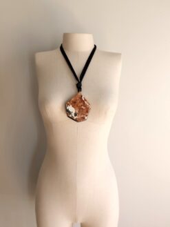 Alternative view of Garnet in Limestone Stone Necklace (Adjustable Length)