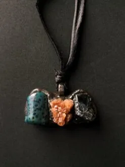 Green Dalmation Jasper Stone, Aragonite & Black Obsidian Necklace (Adjustable Length)