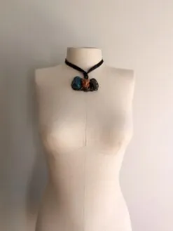 Alternative view of Green Dalmation Jasper Stone, Aragonite & Black Obsidian Necklace (Adjustable Length)