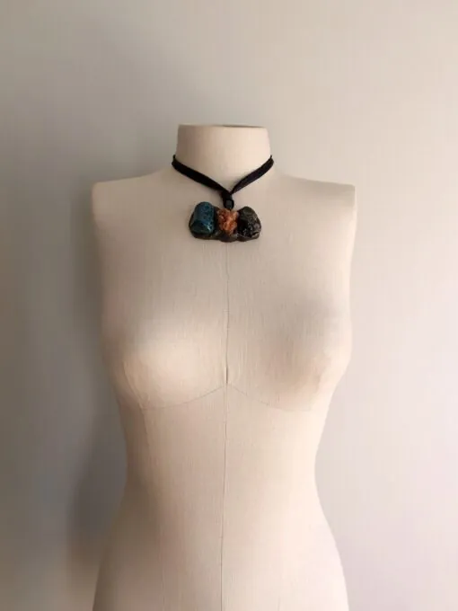 Green Dalmation Jasper Stone, Aragonite & Black Obsidian Necklace (Adjustable Length) - Image 2