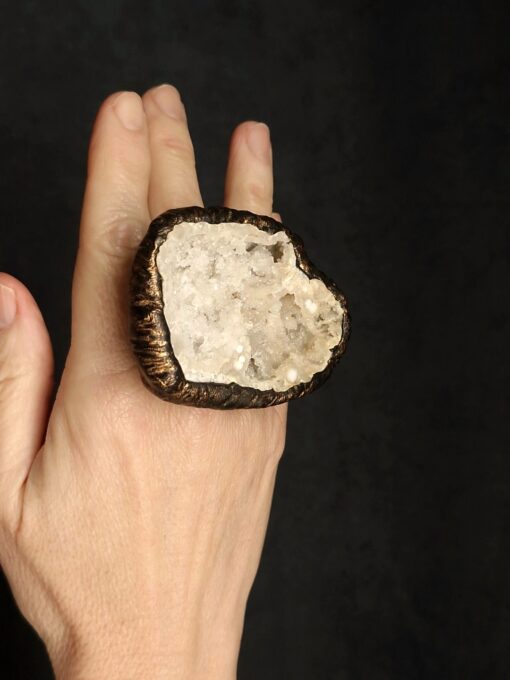 Quartz Geode Stone Ring - Size 9.5 - Image 3