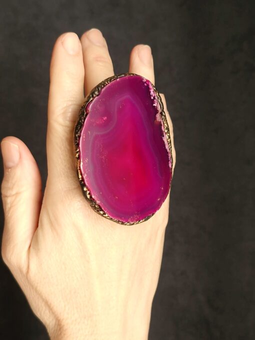 Pink Sliced Agate Ring - Size 10.5