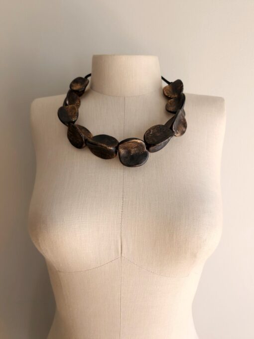 Black with Gold Sheen Pod Necklace (Adjustable Length) - Image 3