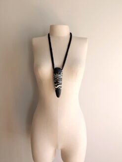 Alternative view of Vegan Ivory & Black Pendant Necklace (Adjustable Length)