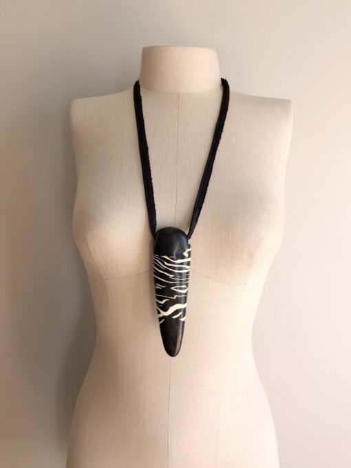 Vegan Ivory & Black Pendant Necklace (Adjustable Length) - Image 5