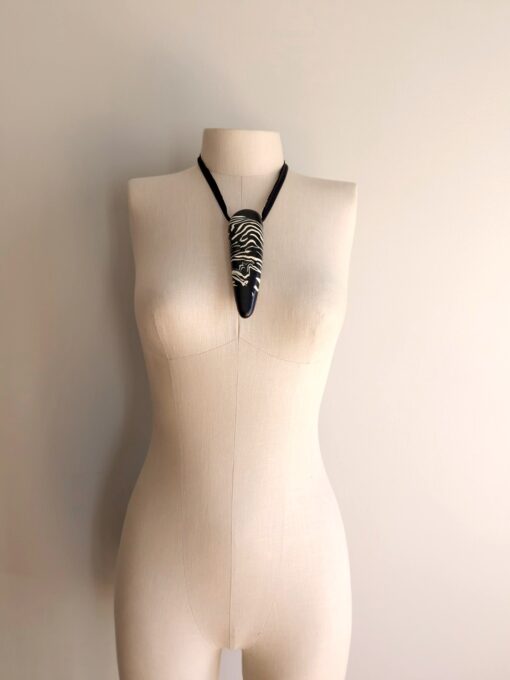 Vegan Ivory & Black Pendant Necklace (Adjustable Length) - Image 3