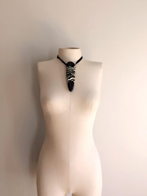 Vegan Ivory & Black Pendant Necklace (Adjustable Length) - Image 6