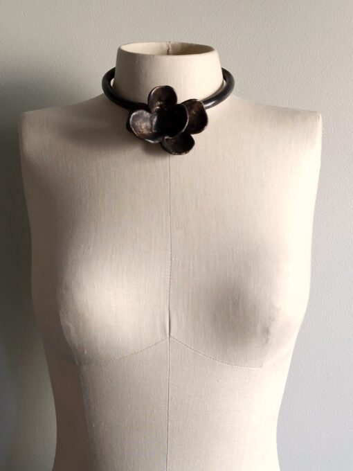 Black with Gold Sheen Collar Necklace - Adjustable Size - Image 5