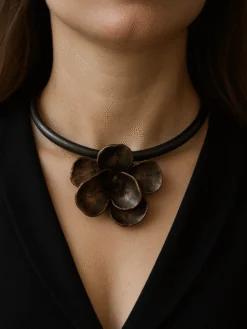 Black with Gold Sheen Collar Necklace - Adjustable Size