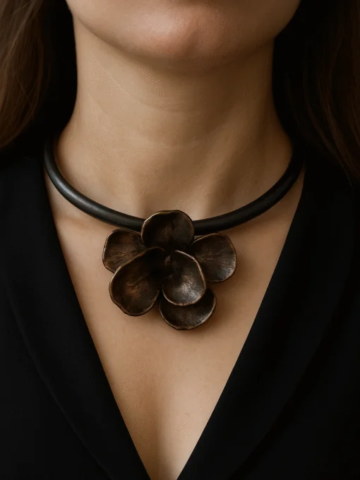 Black with Gold Sheen Collar Necklace - Adjustable Size