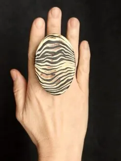 Vegan Ivory & Black Ring - Size 6.5